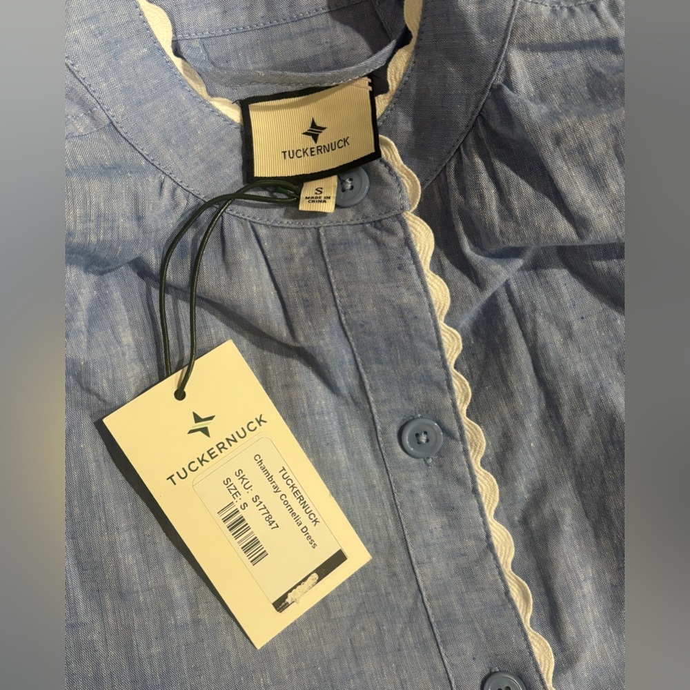 NWT Tuckernuck Chambray Cornelia Dress Blue Small MISSING Belt Mini Linen Blend - Picture 14 of 15